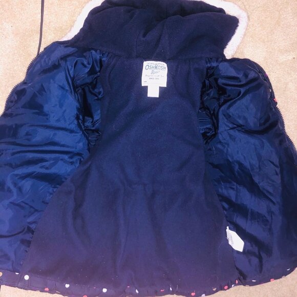 OshKosh B'Gosh Girls 6X Coat Navy Blue Multicolored Polka Dots Puffer Winter - Picture 7 of 9